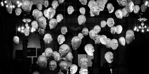 masks hanging from the ceiling